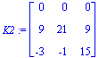 K2 := matrix([[0, 0, 0], [9, 21, 9], [-3, -1, 15]])...