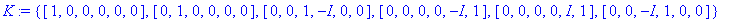 K := {vector([1, 0, 0, 0, 0, 0]), vector([0, 1, 0, ...
