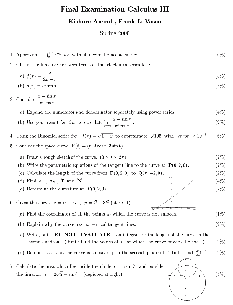 Cal Iii Exam Spring 00